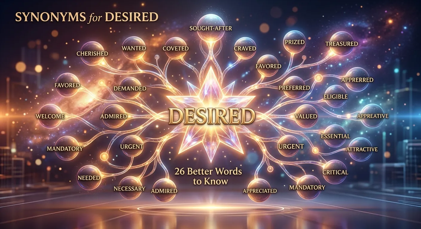 synonyms for desired including wanted, preferred, coveted, desirable, and sought-after