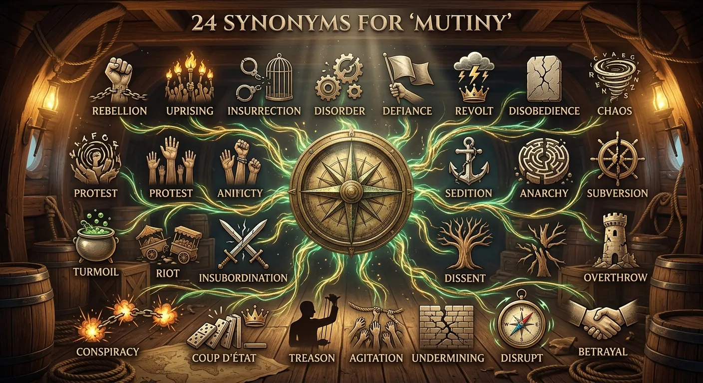 Synonyms for mutiny with rebellion, revolt, uprising, and defiance