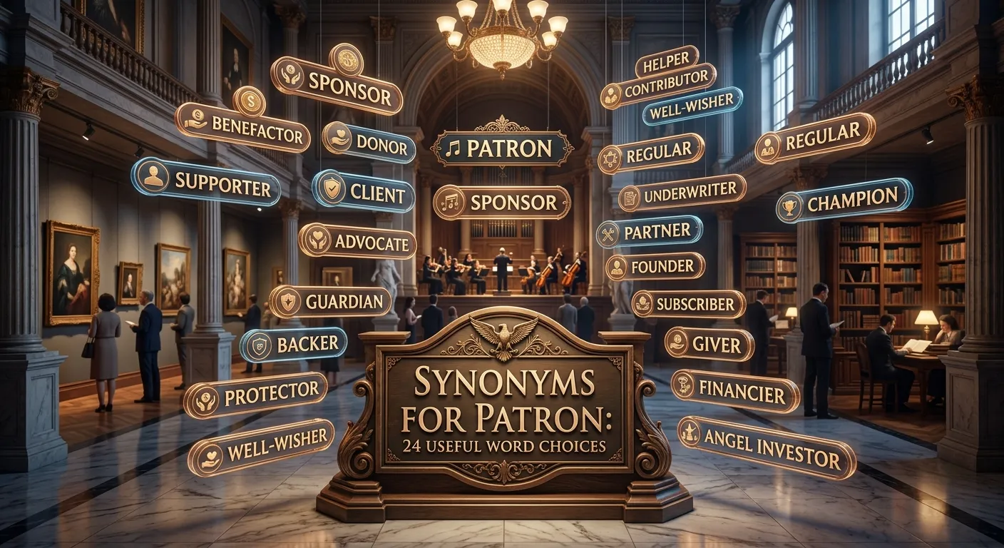 Synonyms for patron with 24 useful alternatives