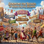 Synonyms for ruckus, including commotion, uproar, rumpus, disturbance, and hullabaloo