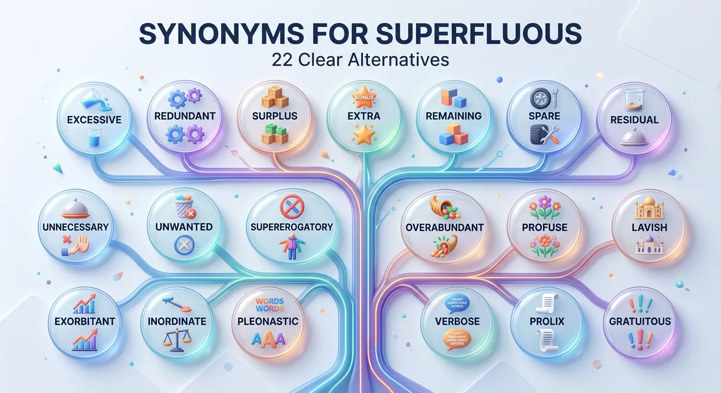 ]Synonyms for superfluous including unnecessary, redundant, excessive, and extraneous