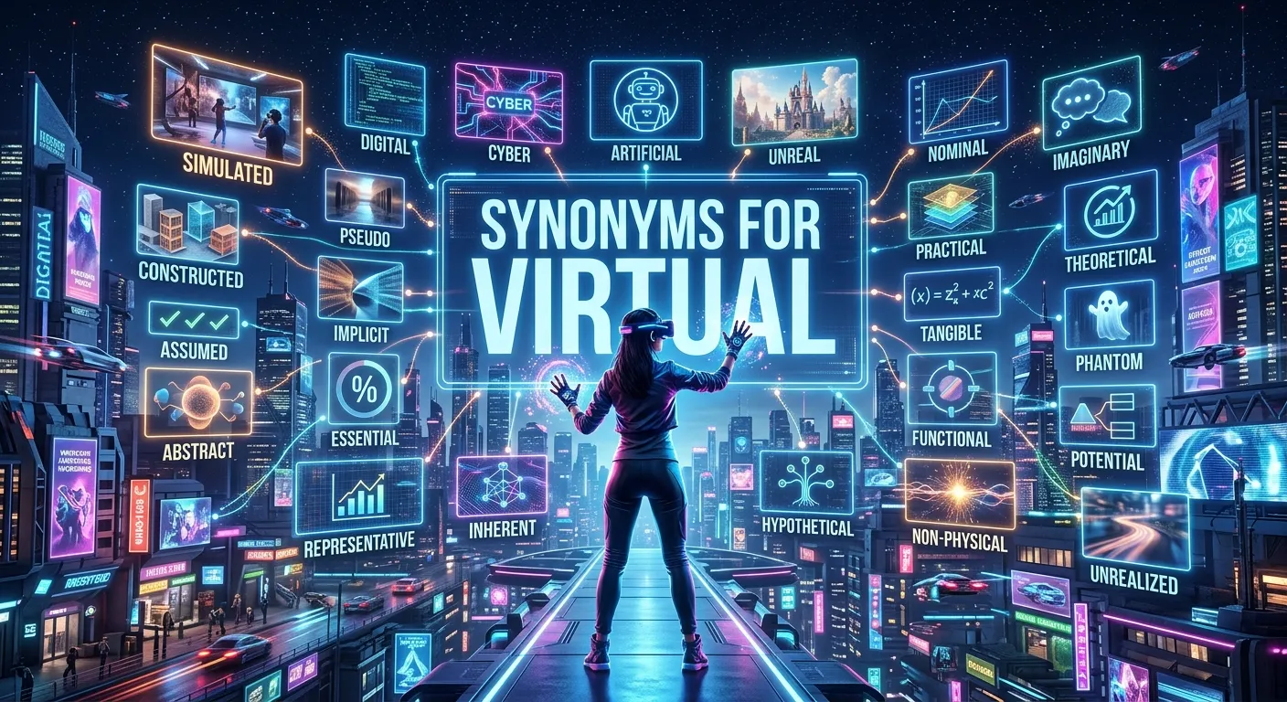 Synonyms for virtual including digital, online, remote, electronic, and simulated